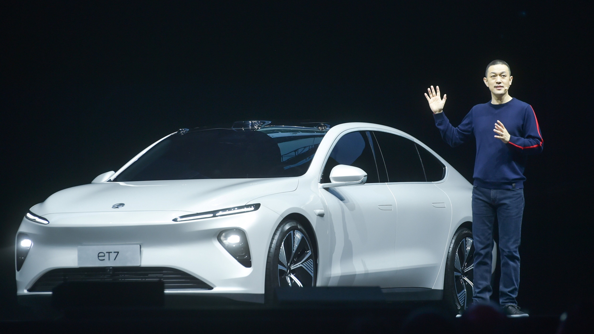 Bühnenshow für ein Elektroauto: Nio-Chef Li Bin präsentiert das Modell ET7 | AFP