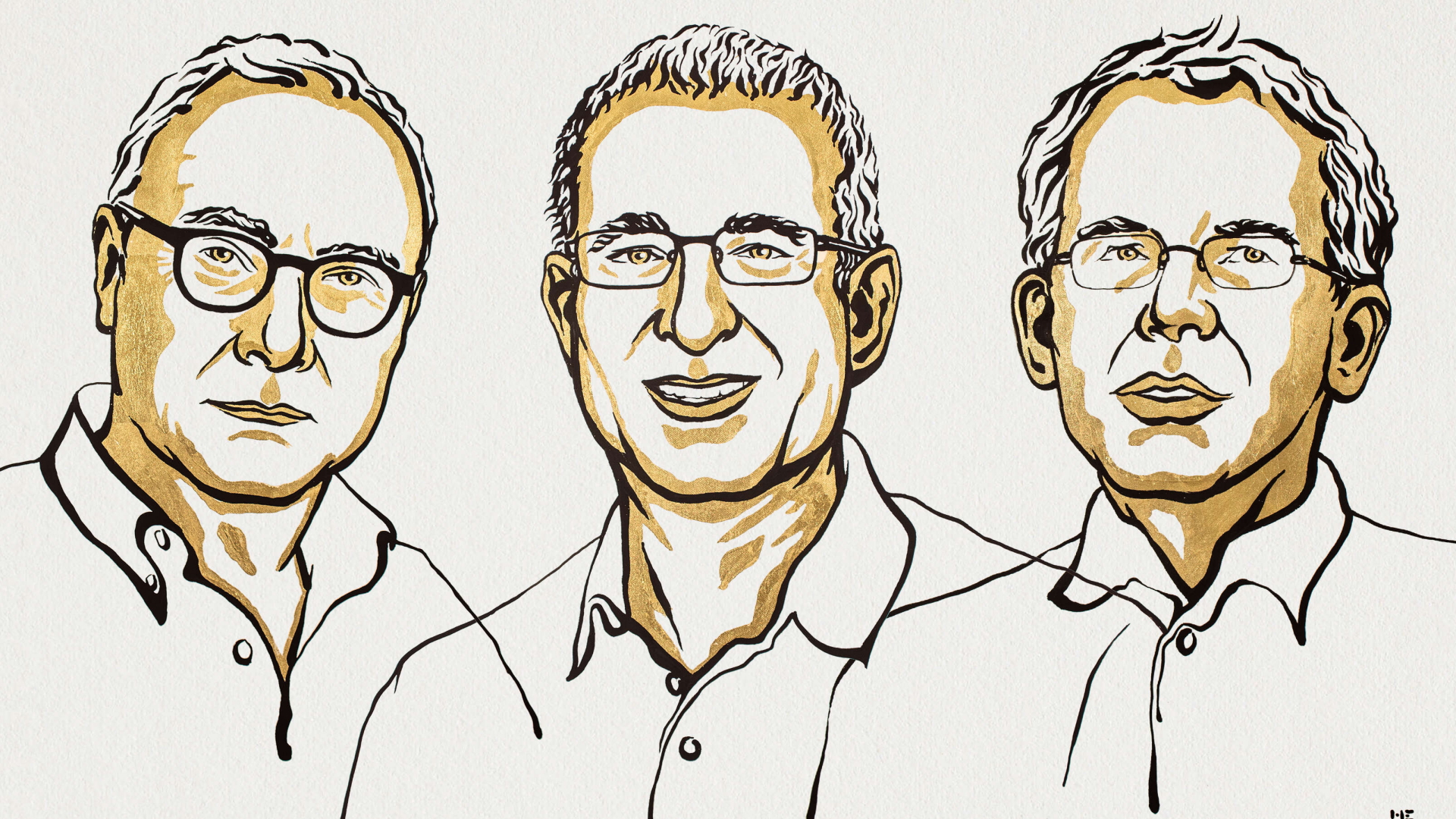 Illustration der drei Nobelpreisträger für Wirtschaftswissenschaften 2021