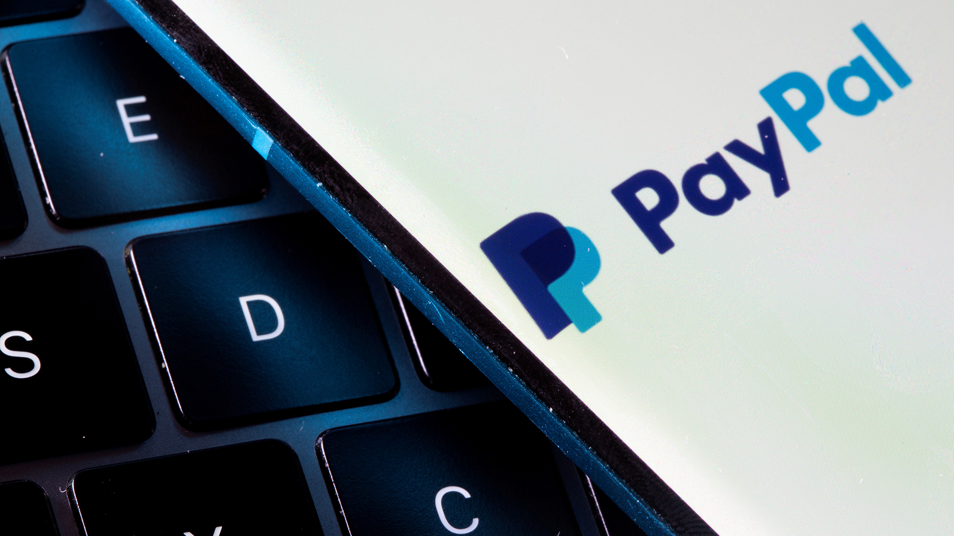 Ein Smartphone mit dem Paypal-Logo liegt auf einer Tastatur. | REUTERS