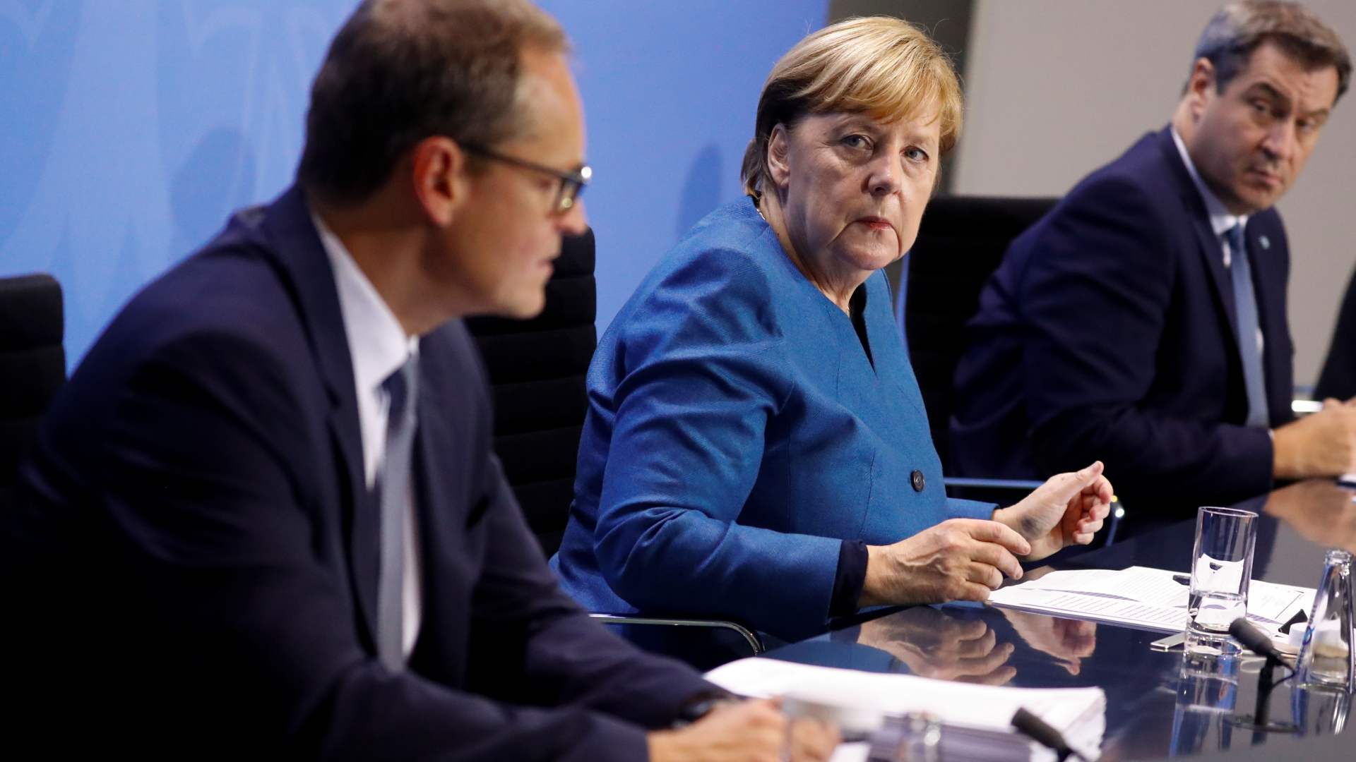 Pressekonferenz Müller, Merkel und Söder