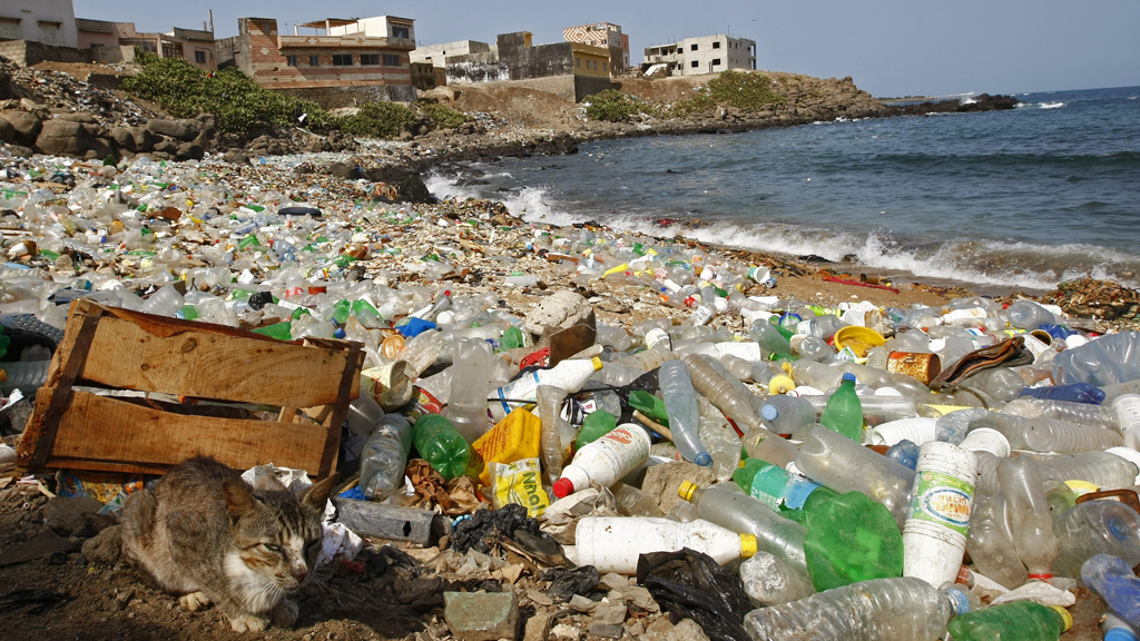 Plastikmüll an einem Strand im Senegal