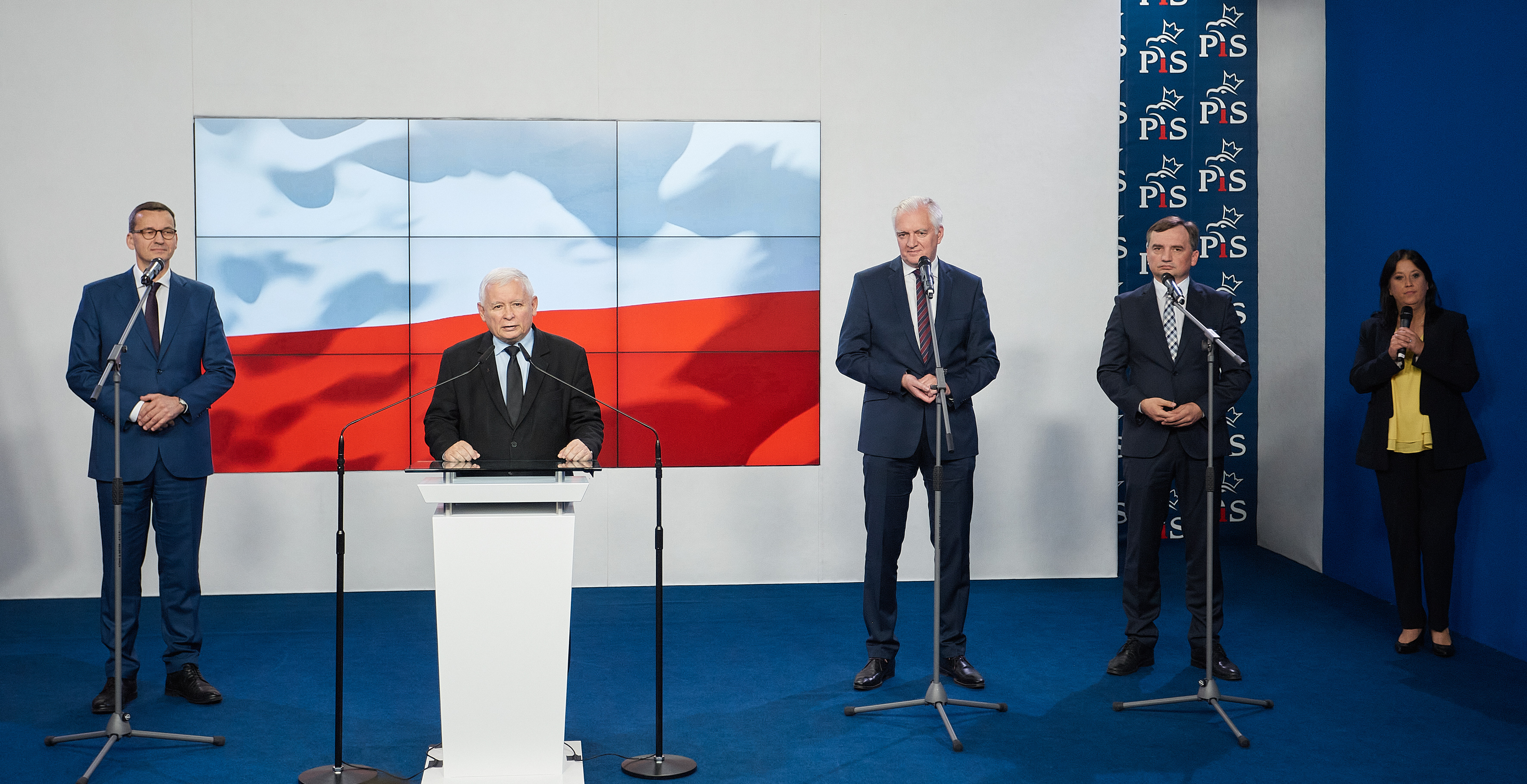Vertreter der Koalitionsparteien Polens bei einer Pressekonferenz | picture alliance/dpa/ZUMA Wire