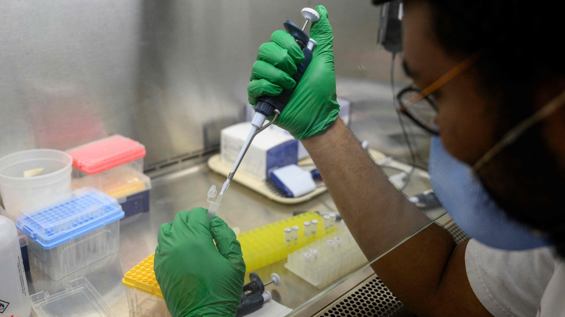 Ein Wissenschaftler mit einem PCR-Test für Polio