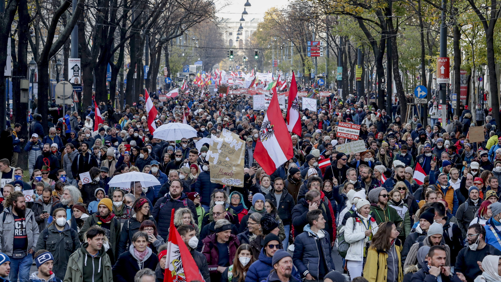 Demonstranten gegen die Corona-Maßnahmen der österreichischen Regierung