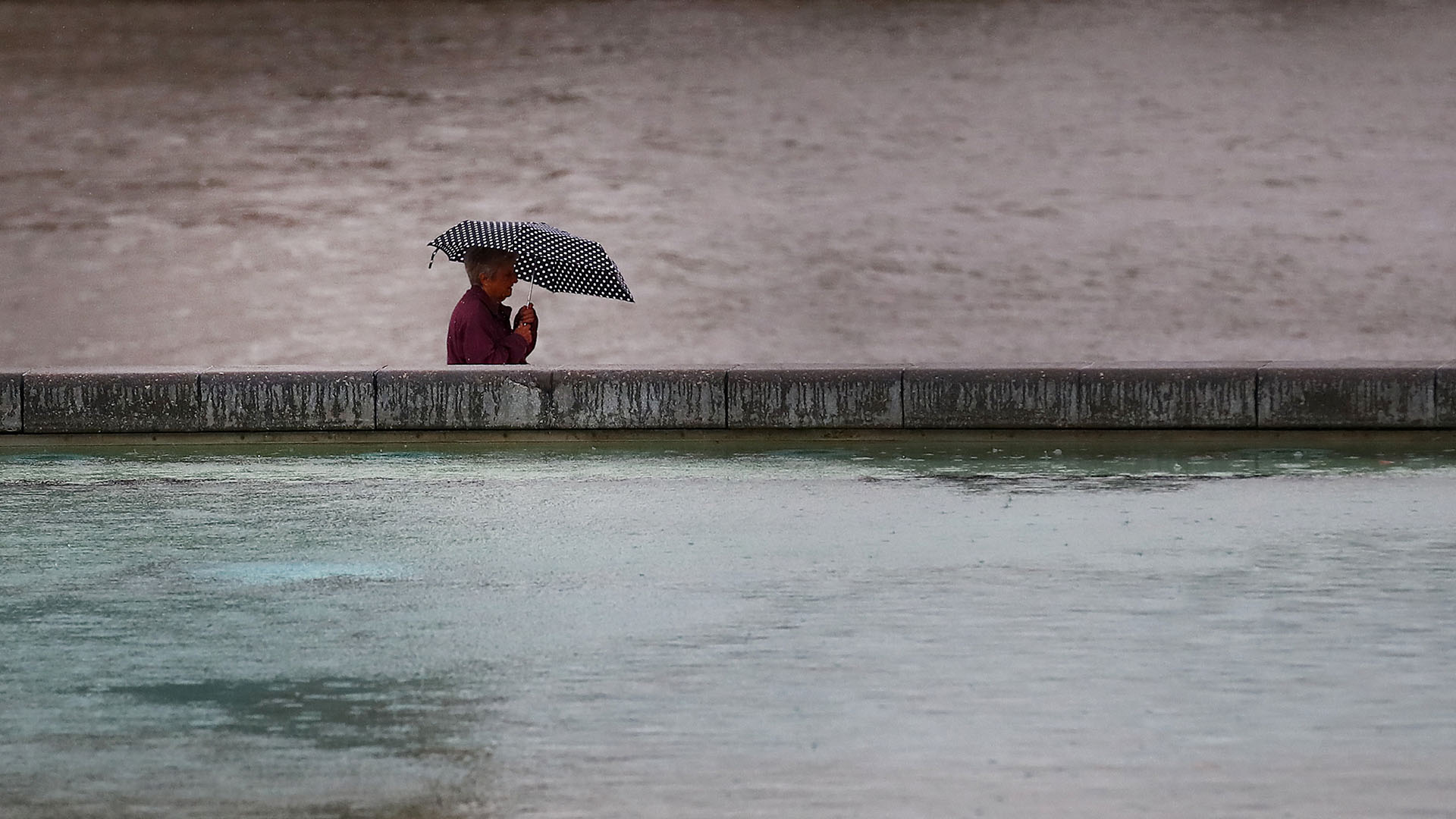 Eine Fußgängerin mit einem Regenschirm. | dpa