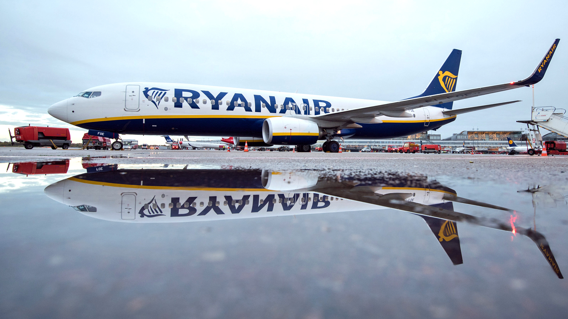 Eine Ryanair-Maschine steht auf einem Rollfeld. | dpa
