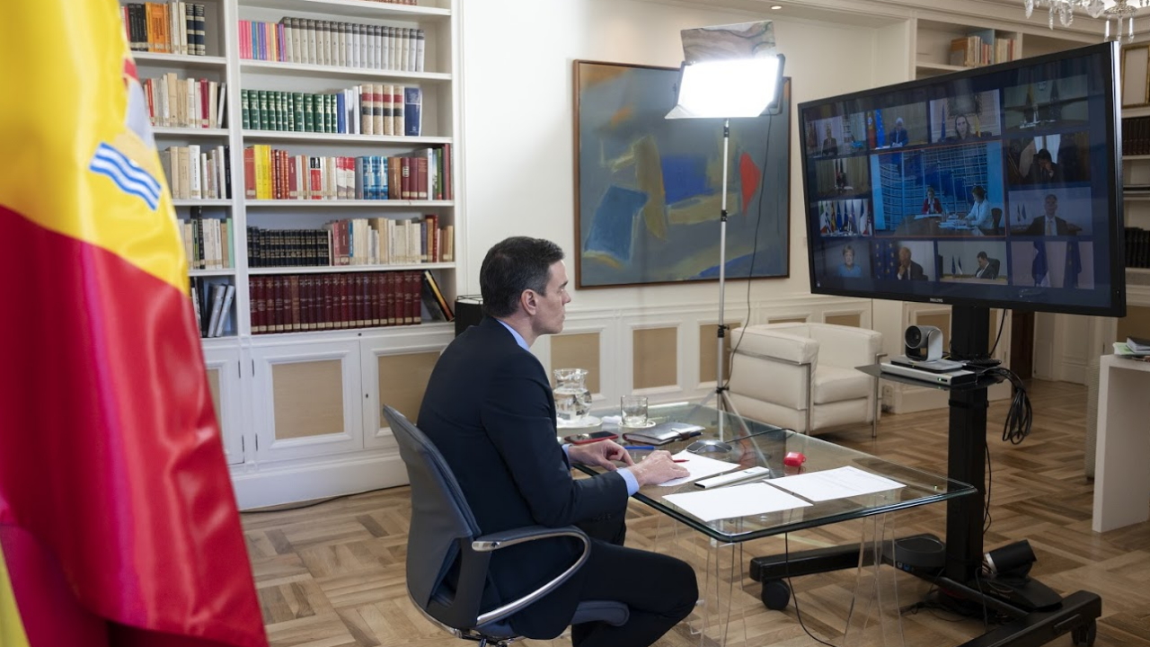 Spaniens Ministerpräsident Sanchez nimmt an einer Videokonferenz der EU-Staaten teil | dpa