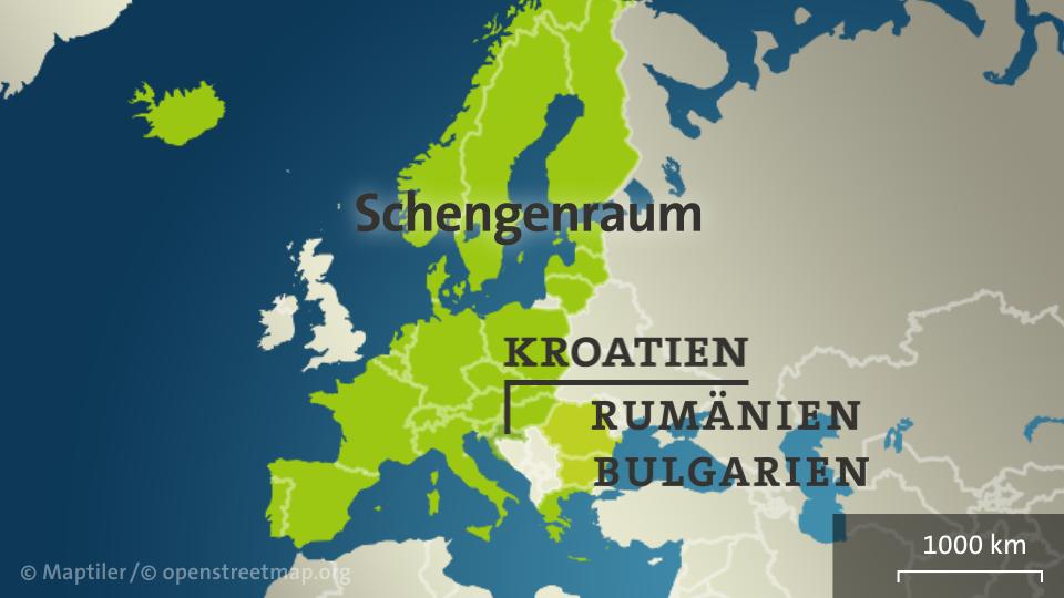 Karte: Schengenraum mit Beitrittskandidaten