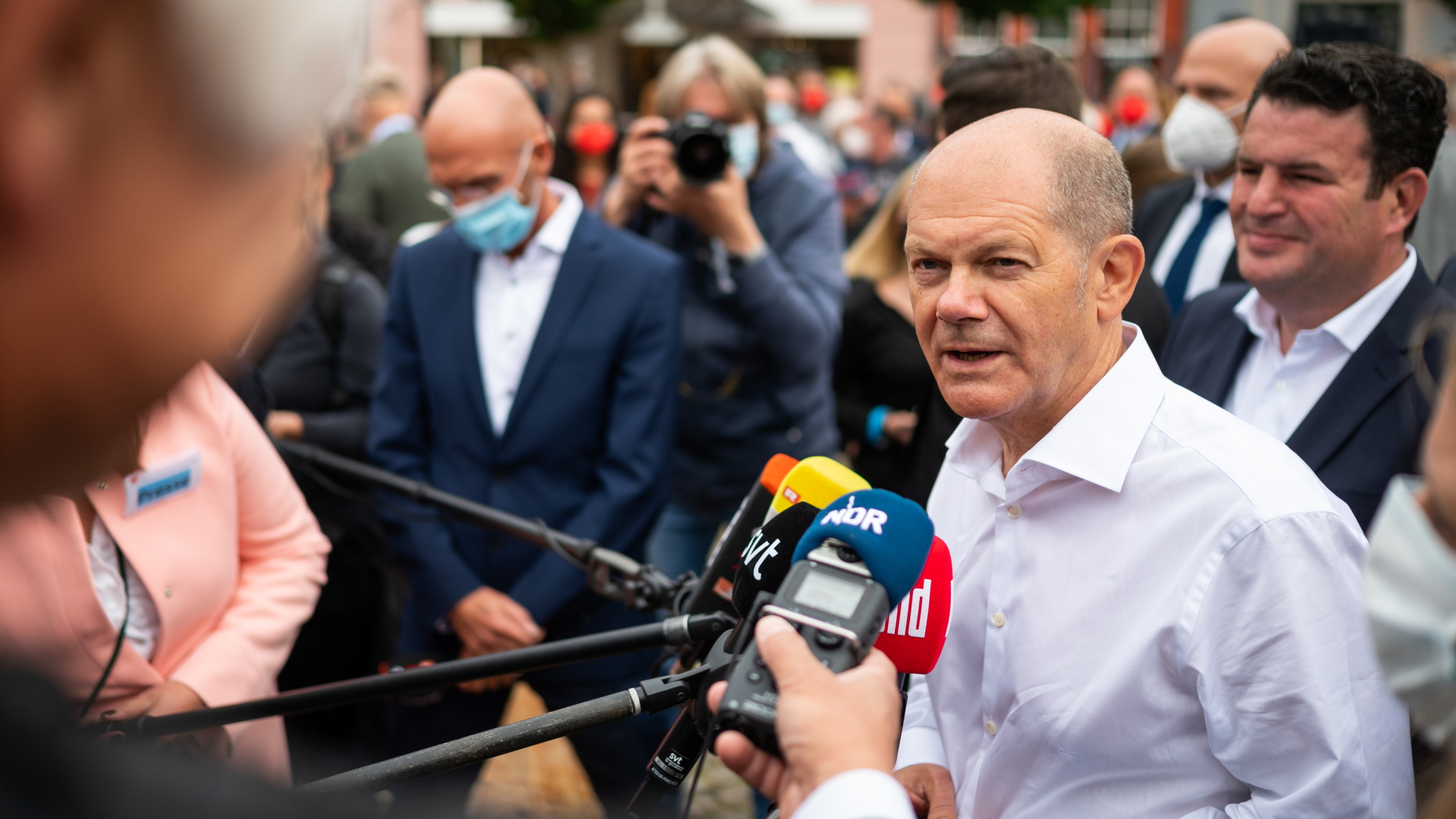 Olaf Scholz bei einem Wahlkampftermin im niedersächsischen Peine | dpa