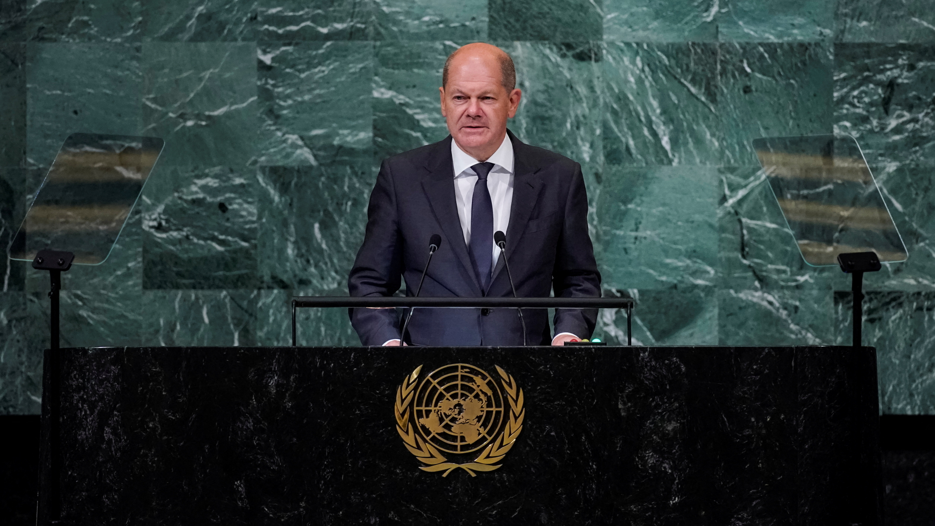 Olaf Scholz bei seiner Rede vor der UN-Generalversammlung. | REUTERS