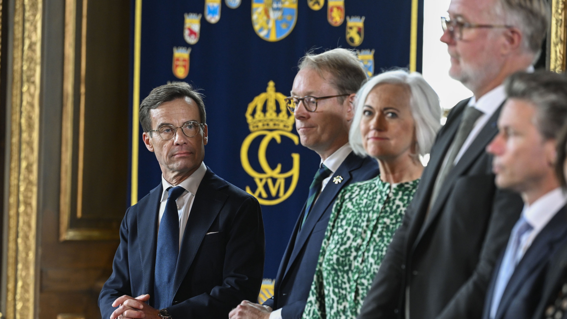 Schwedens neues Kabinett mit (v.l.) Ministerpräsident Ulf Kristersson, Außenminister Tobias Billström, Gesundheitsministerin Acko Ankarberg Johansson und Arbeitsminister Johan Pehrson | AP