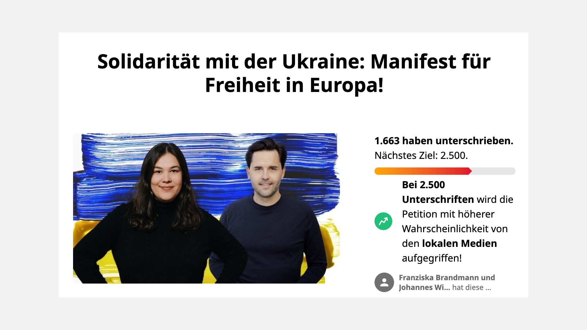 Screenshot der Petition "Solidarität mit der Ukraine: Manifest für Freiheit in Europa!" | change.org