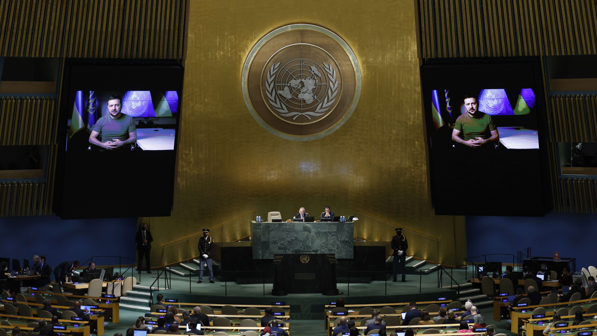 Selenskyj spricht per Videobotschaft bei der UN-Generalversammlung. | AFP