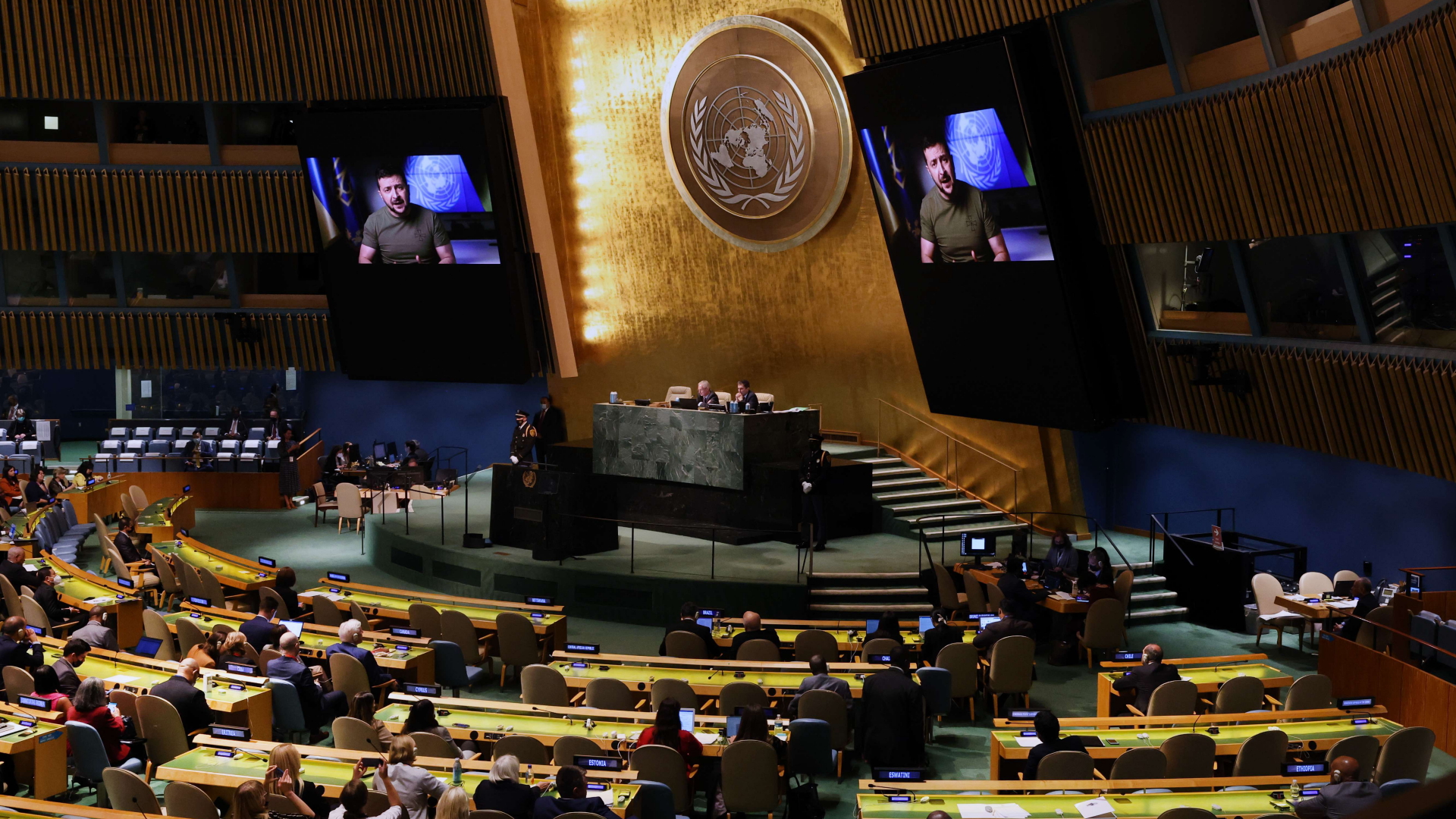 Selenskyj spricht vor der UN-Generalversammlung.