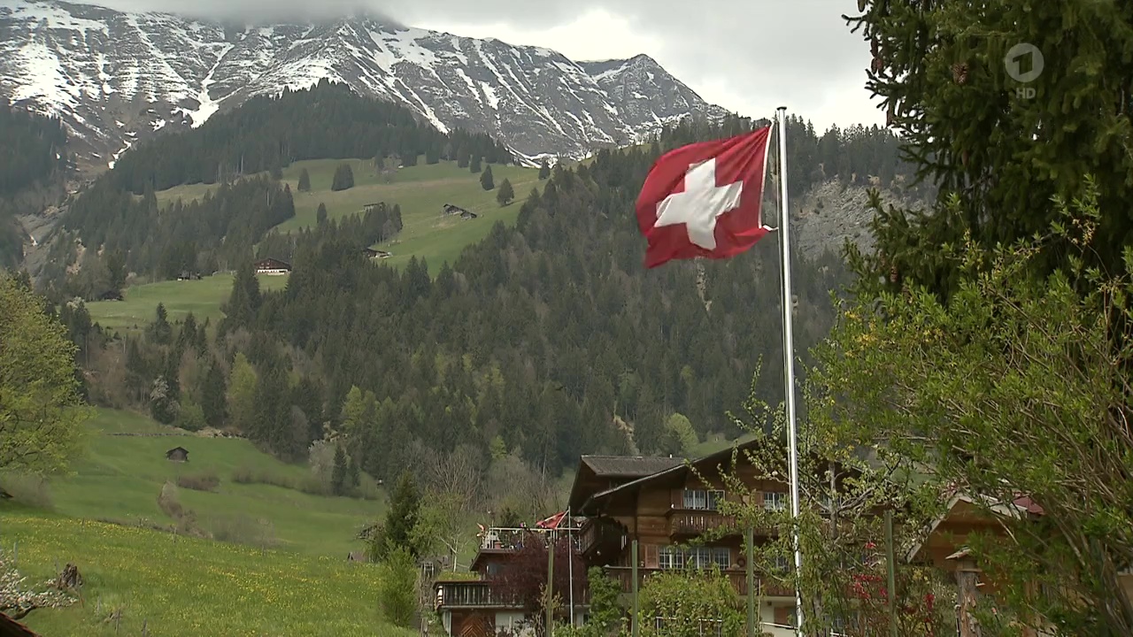Vor einem Haus in der Schweiz weht die Landesflagge (Sendungsbild)