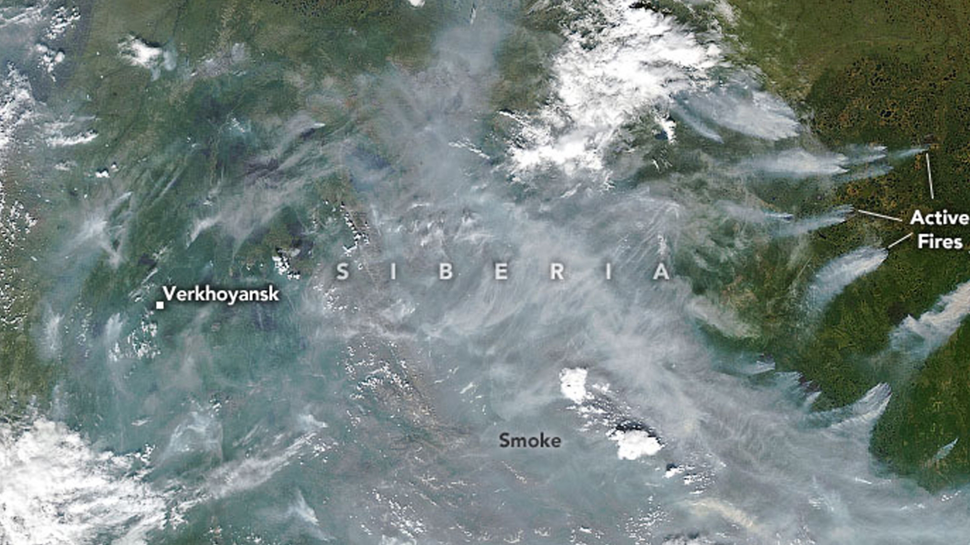 Diese Aufnahme der NASA zeigt die Waldbrände Ende Juni 2020 und ihre Auswirkungen.