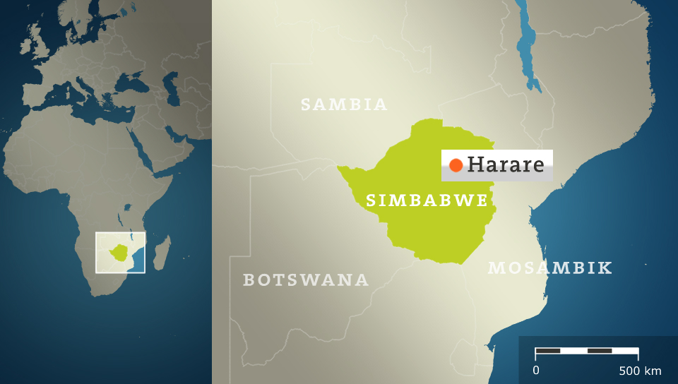 Karte: Simbabwe mit der Hauptstadt Harare