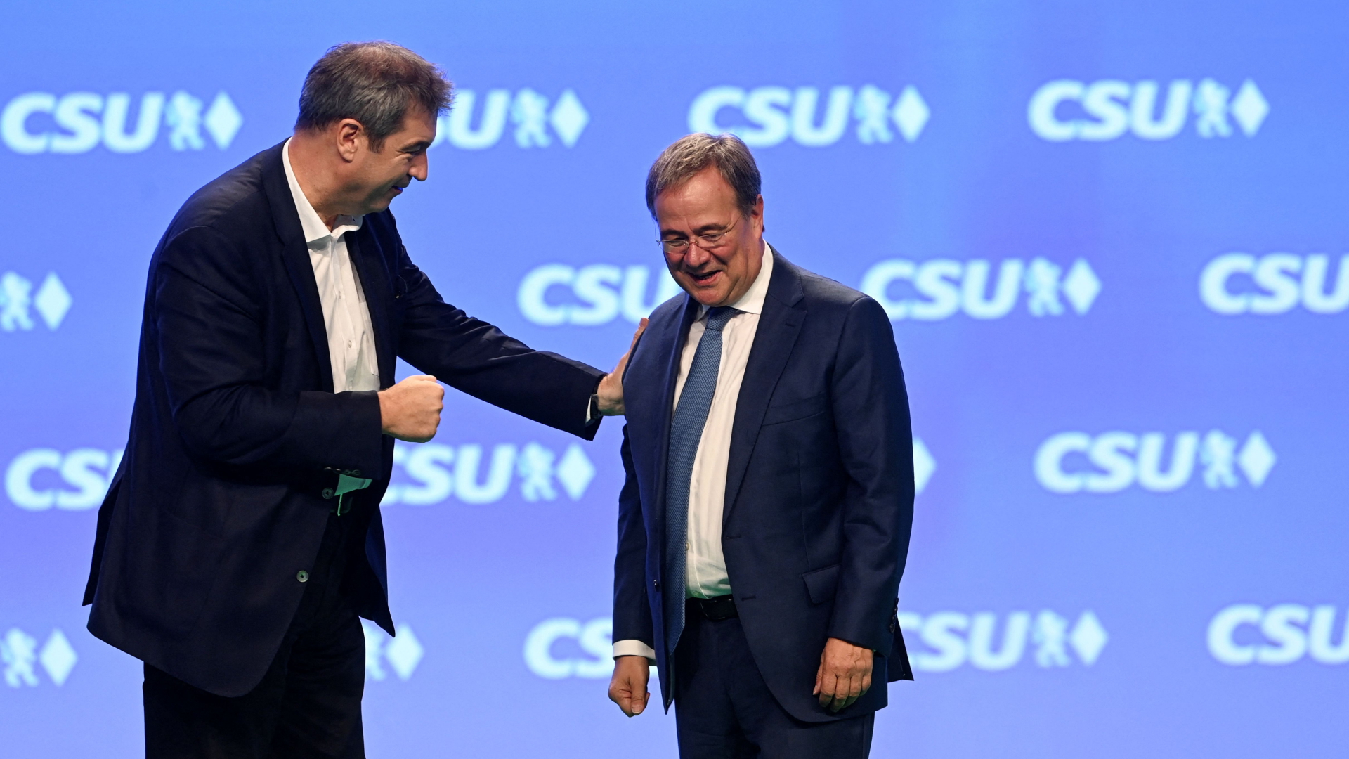 Söder und Laschet beim CSU-Parteitag Mitte September. | AFP
