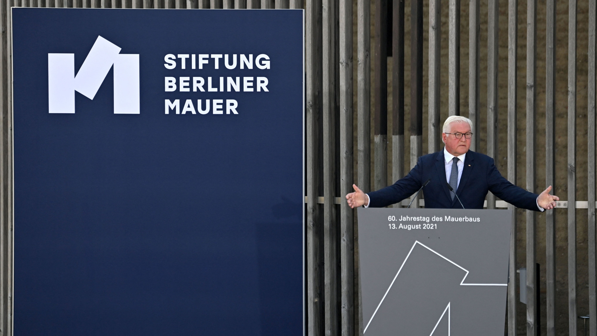 Bundespräsident Frank-Walter Steinmeier bei der Rede zum 60. Jahrestag des Baus der Berliner Mauer | AFP
