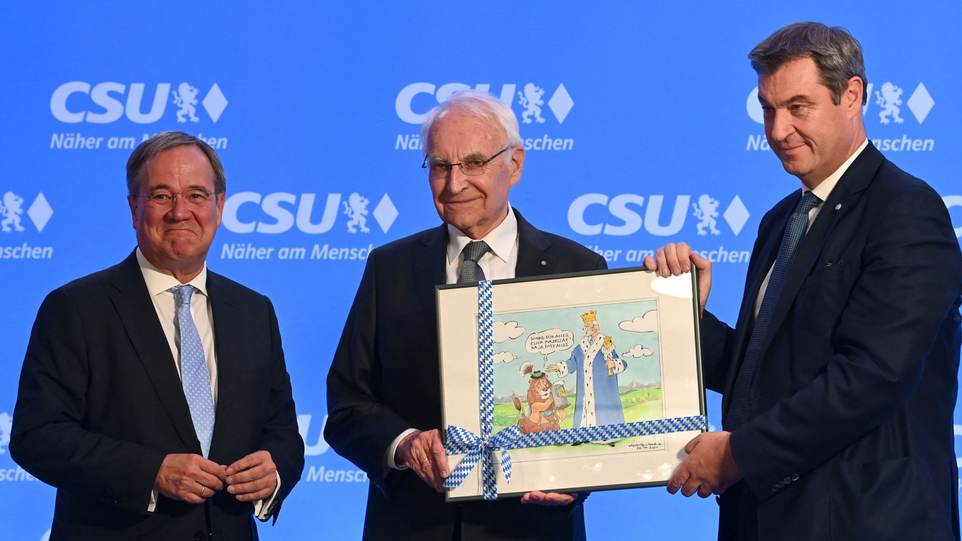 Jubilar Stoiber mit Laschet und Söder | AFP