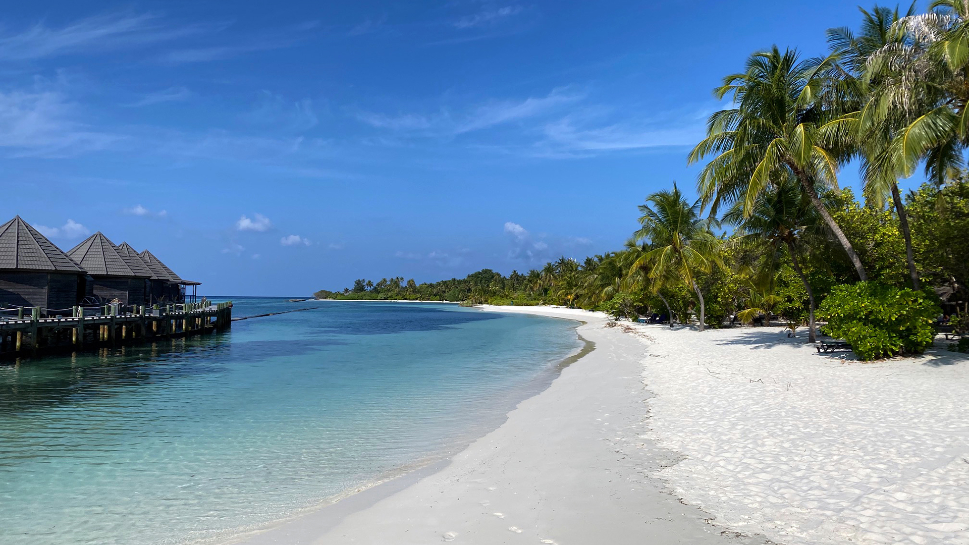 Fußabdrücke sind am leeren Strand auf der Insel Kuredu (Malediven) zu sehen. | dpa