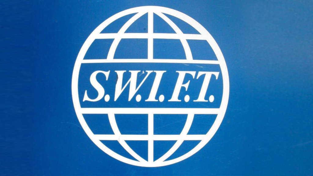 Logo des Finanzdienstleisters SWIFT im belgischen Brüssel.