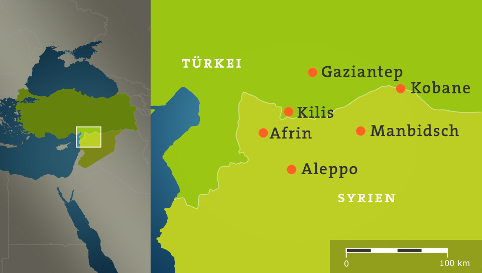 Karte: Syrien mit Afrin und Türkei