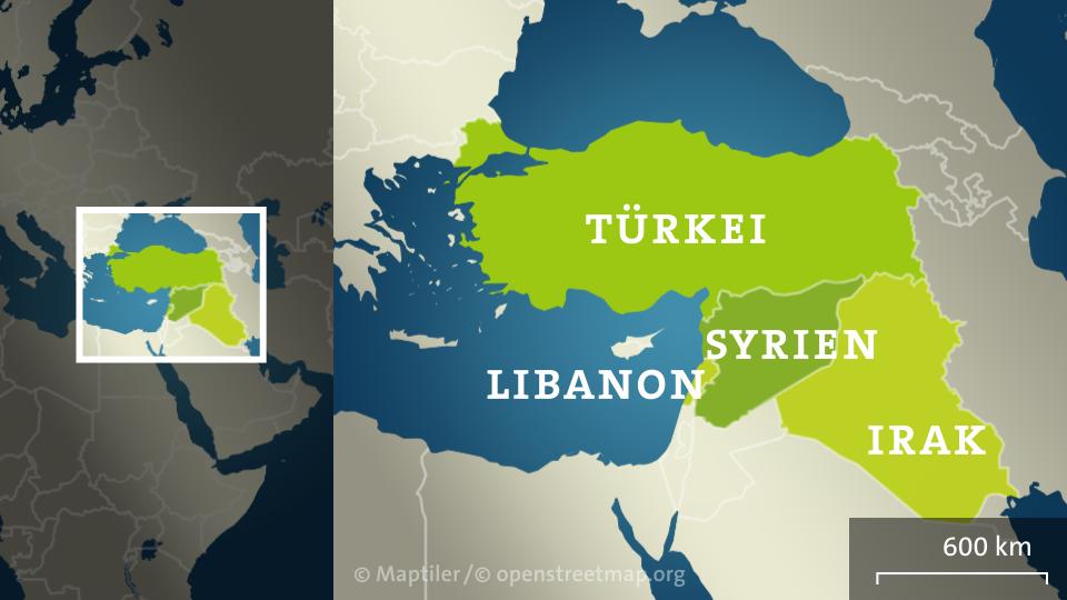 Karte Syrien Türkei Irak Libanon