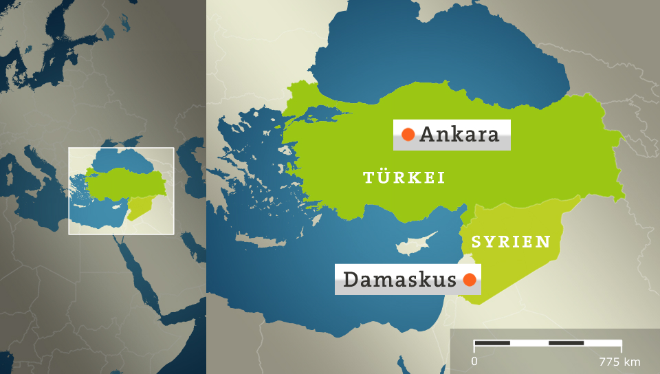Karte von Syrien und der Türkei