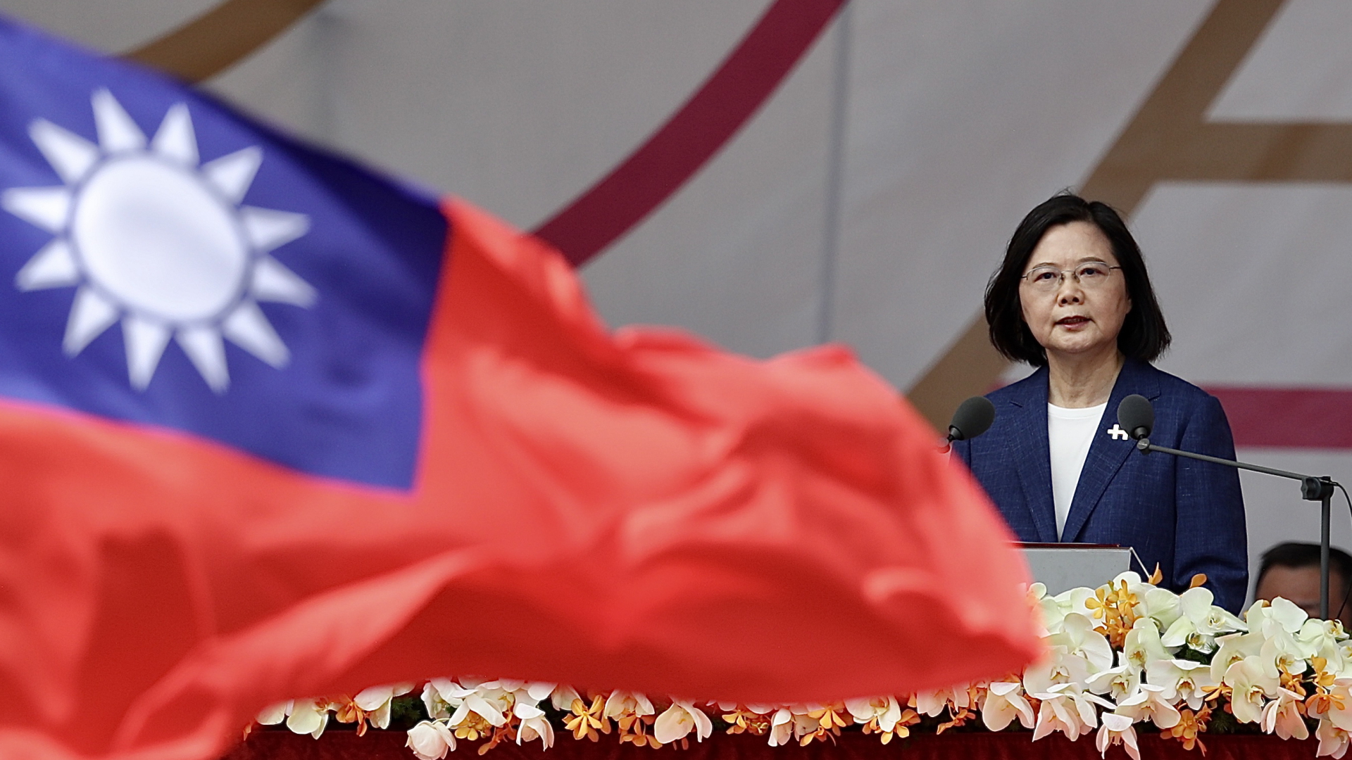 Taiwans Präsidentin Tsai Ing-wen während ihrer Rede zum Nationalfeiertag | EPA