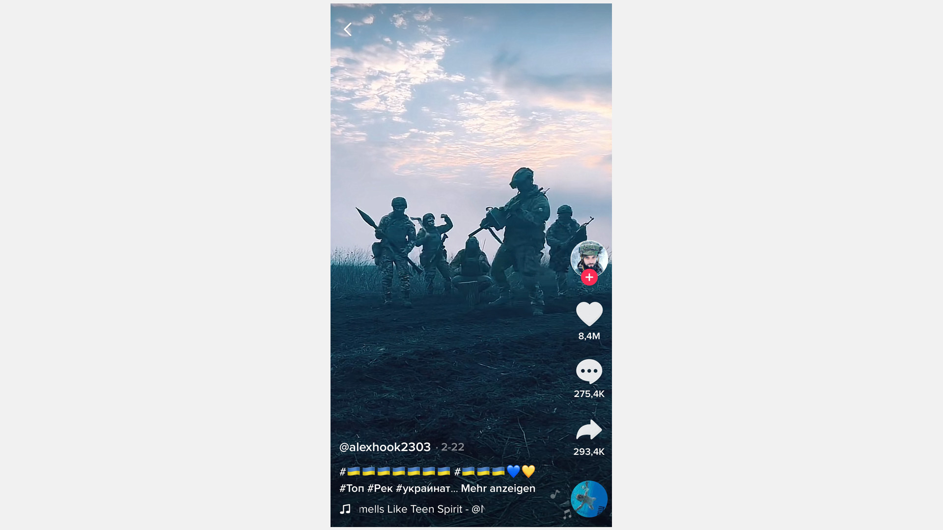 Ein Screenshot von TikTok zeigt eine Gruppe Soldaten mit Waffen. | alexhook2303, TikTok
