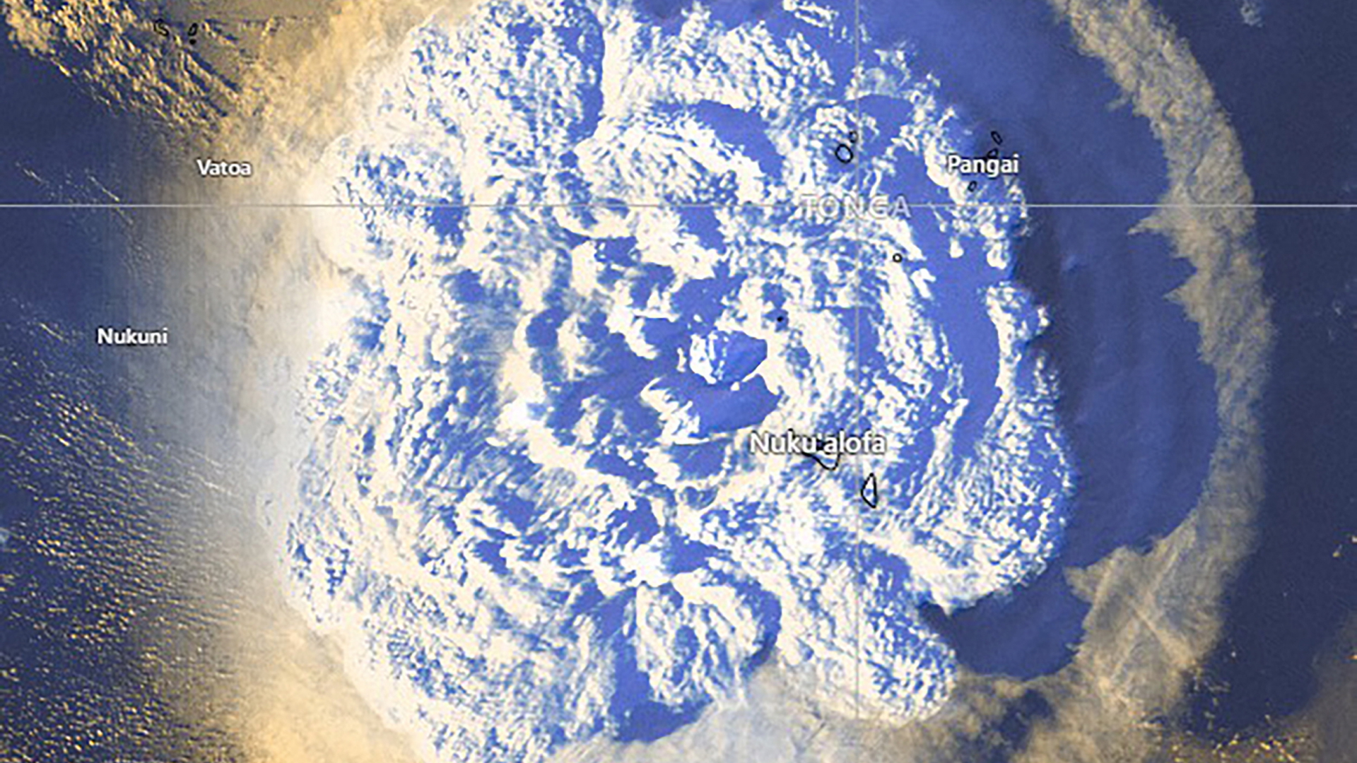 Satellitenbild des Vulkanausbruchs in Tonga. | EPA