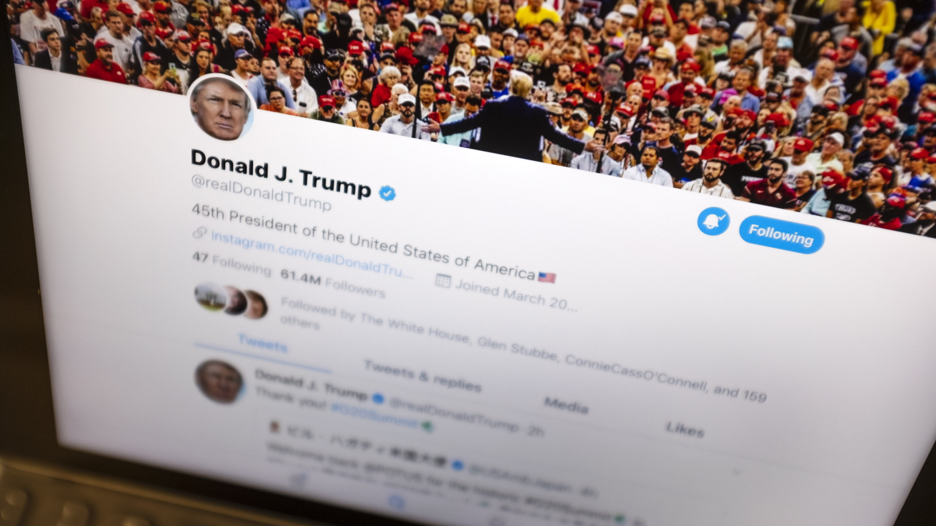 Der Twitter-Account von US-Präsident Trump. | AP