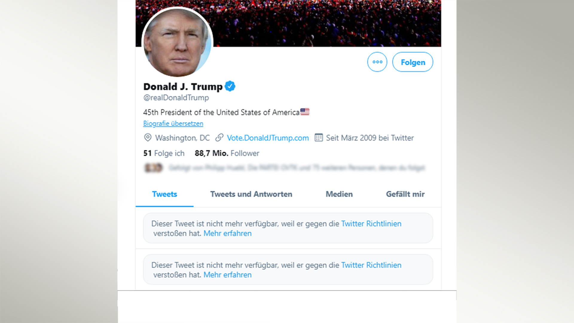 Screenshot Twitter: Profil von realDonaldTrump | Screenshot Twitter