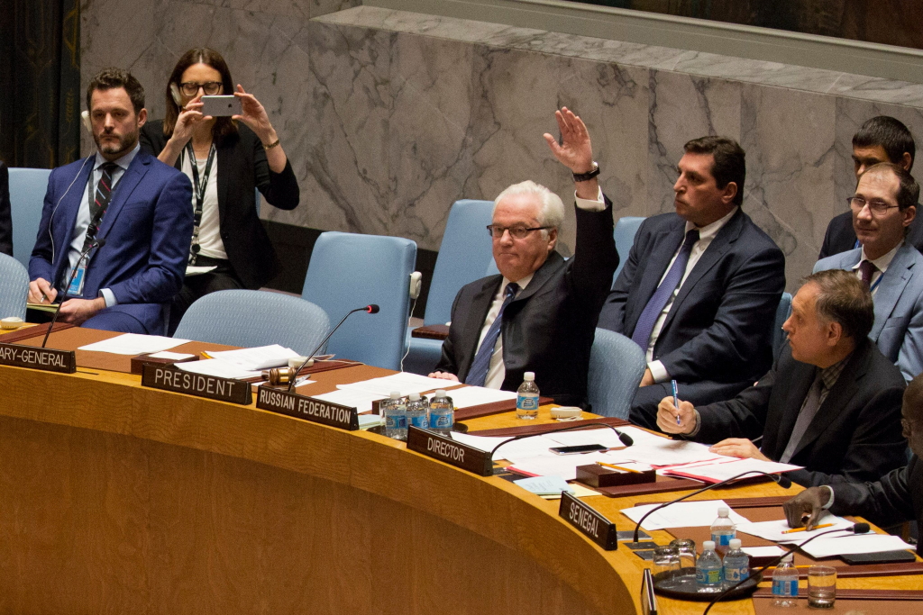 Russlands UN-Botschafter Tschurkin legt sein Veto gegen eine Syrienresolution des Sicherheitsrates ein | AFP