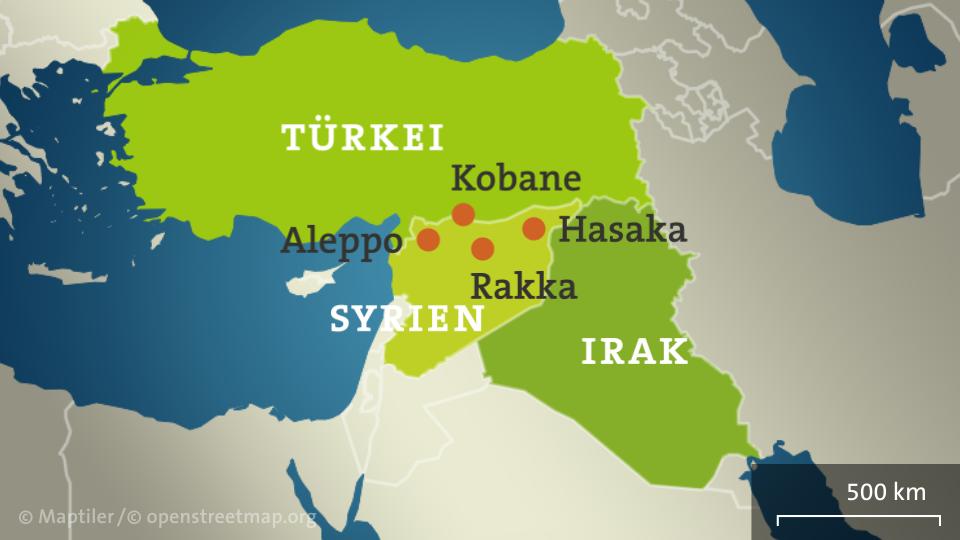 Karte: Türkei, Syrien, Irak