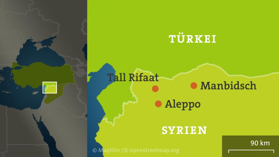 Karte: Manbidsch und Tall Rifaat, Syrien