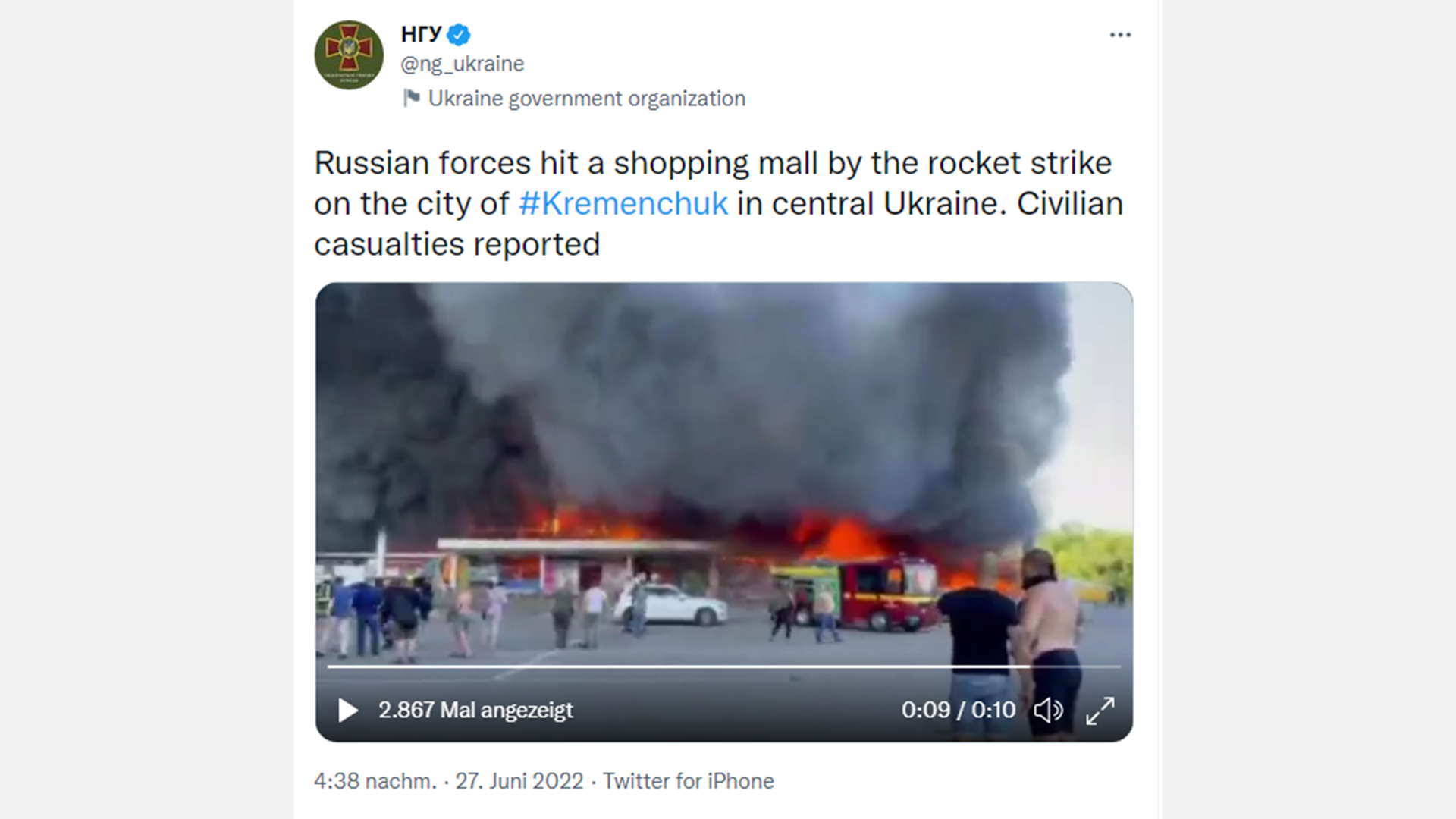 Screenshot eines Twitter-Postings der ukrainischen Nationalgarde. | Twitter