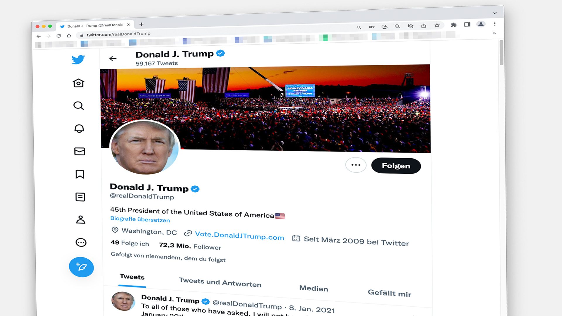 Screenshot des twitter-Accounts von Donald Trump