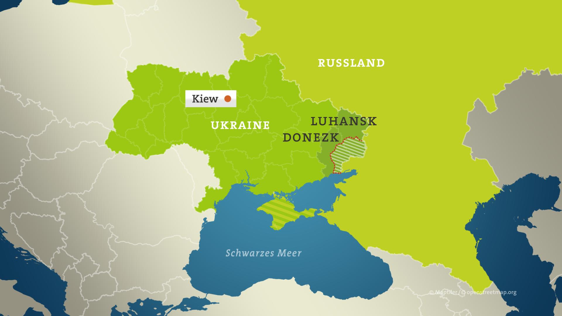 Karte: Separatistengebiete Luhansk und Donezk mit Demarkationslinie