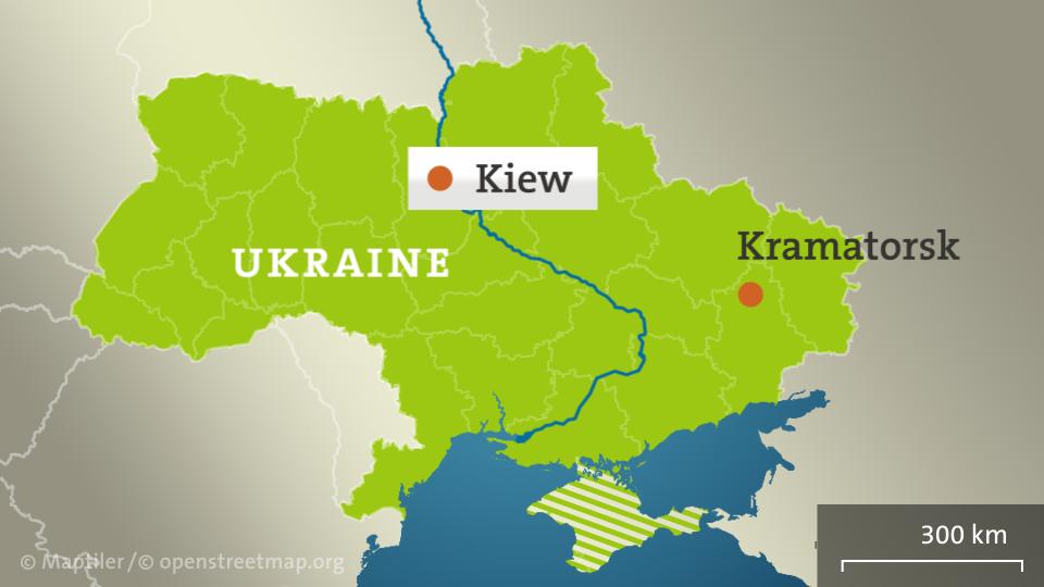 Karte: Ukraine mit den Städten Kiew und Kramatorsk
