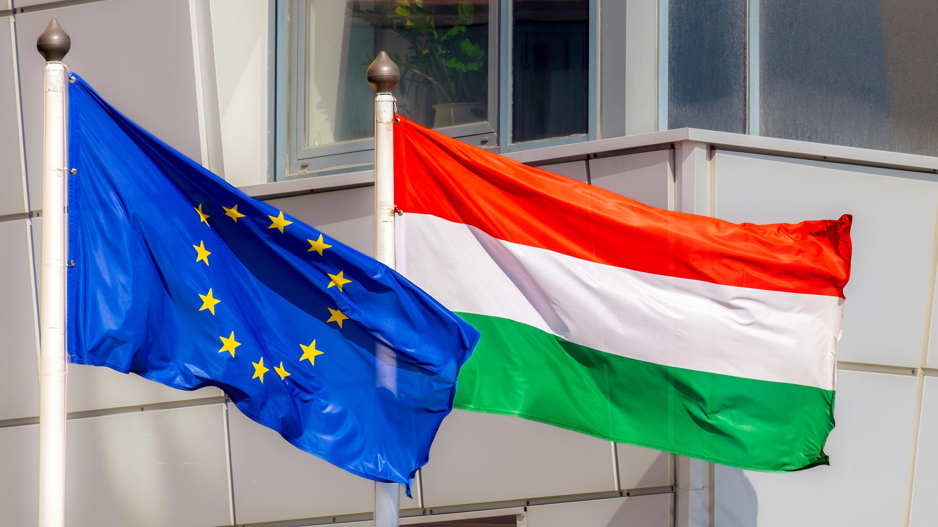 Flaggen der EU und von Ungarn