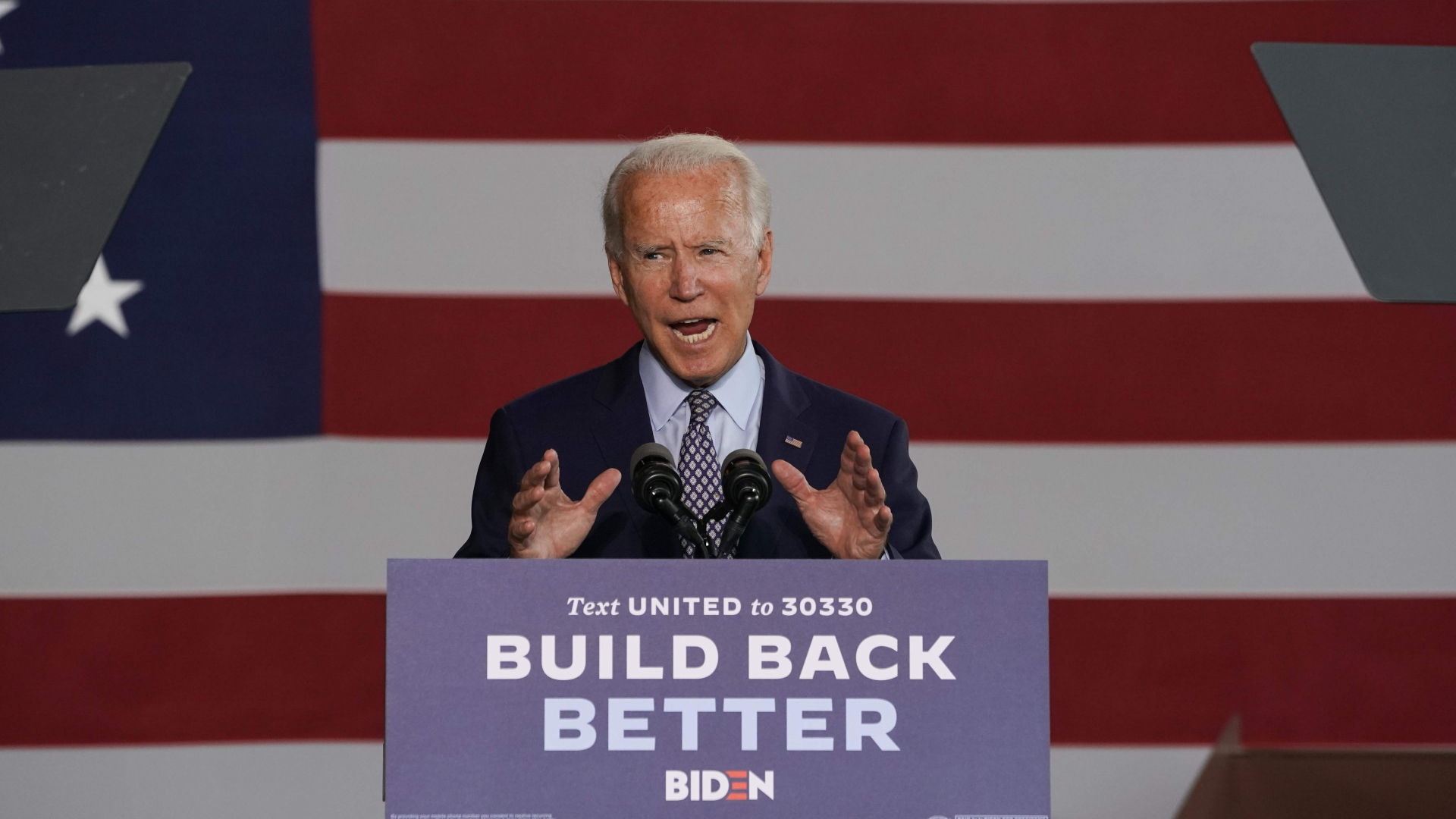 Der designierte demokratische Präsidentschaftskandidat Joe Biden spricht bei einer Wahlkampfveranstaltung im Juli 2020. | AFP