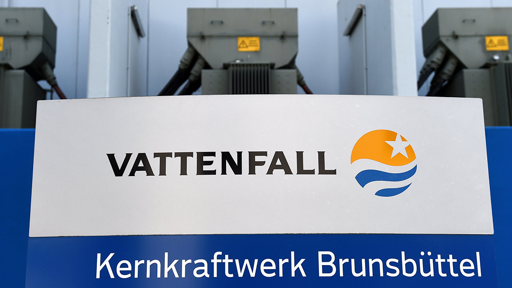 Schild mit Vattenfall-Logo im Atomkraftwerk Brunsbüttel