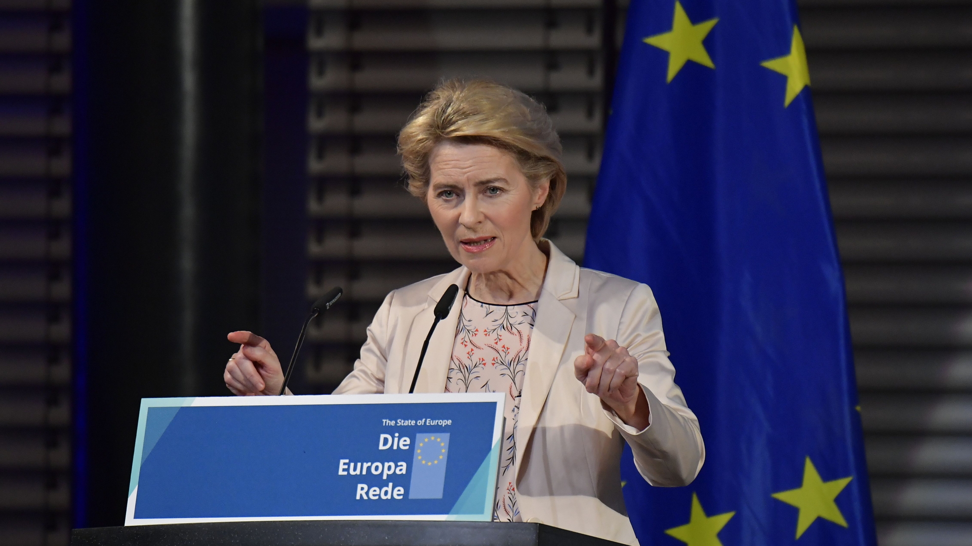 Die künftige Präsidentin der Europäischen Kommission, Ursula von der Leyen, bei einer Veranstaltung der Konrad-Adenauer-Stiftung zum Thema "Europa". | AFP