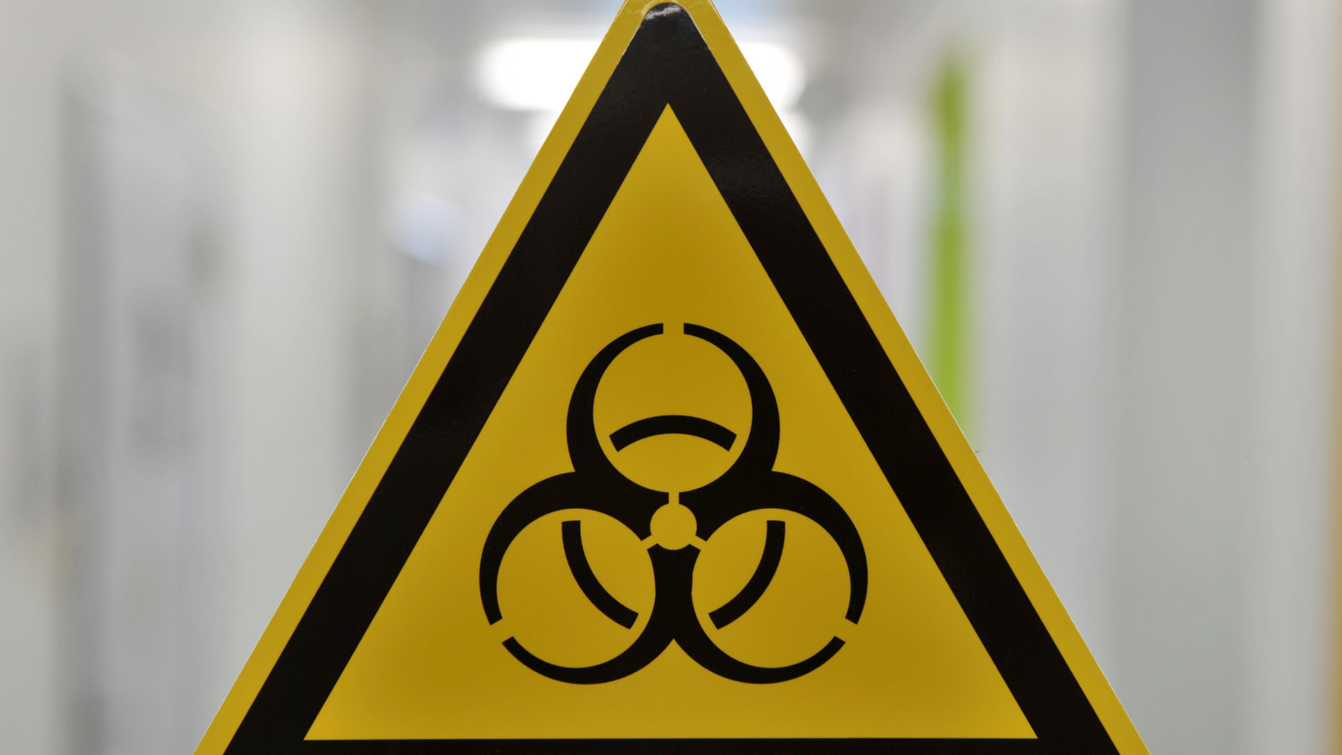 An einer Tür in einem Laborgebäude ist das Warnzeichen "Biogefährdung" angebracht. | picture alliance/dpa/dpa-Zentral
