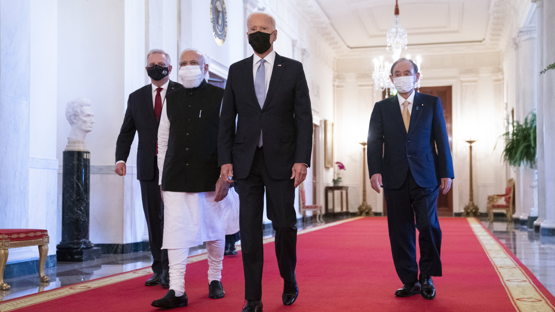 Die Staats- und Regierungschefs von Japan, Indien, Australien und den USA im Weißen Haus.