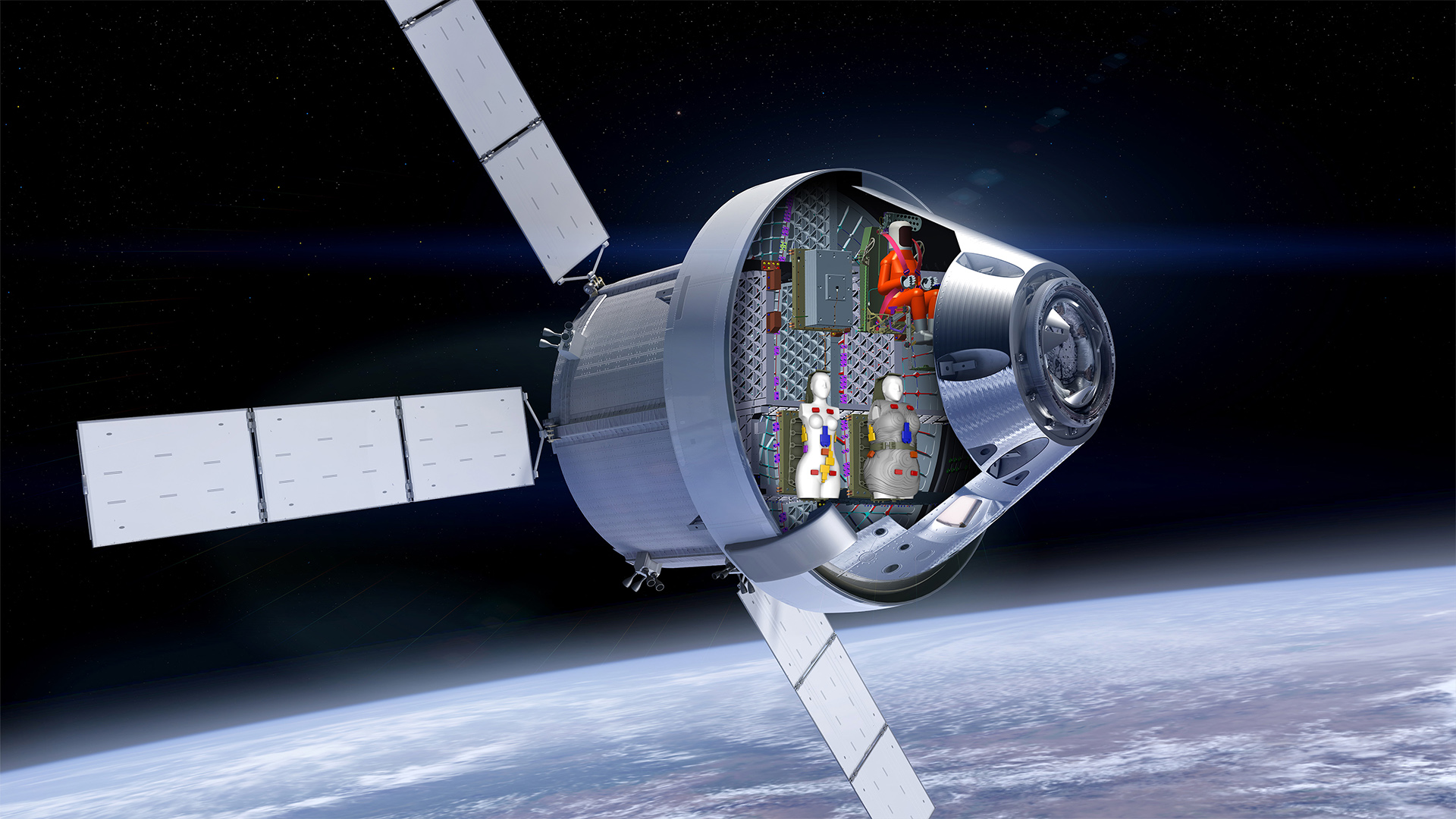 Simulation des Raumschiffs Orion mit den Phantomen Helga und Zohar | NASA/LM/DLR