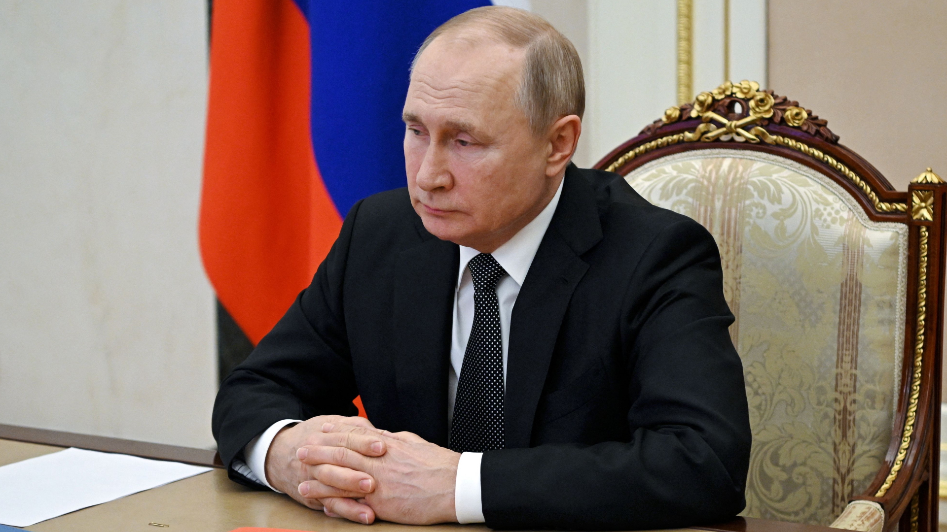 Russlands Präsident Wladimir Putin bei einer Telefonkonferenz | AFP