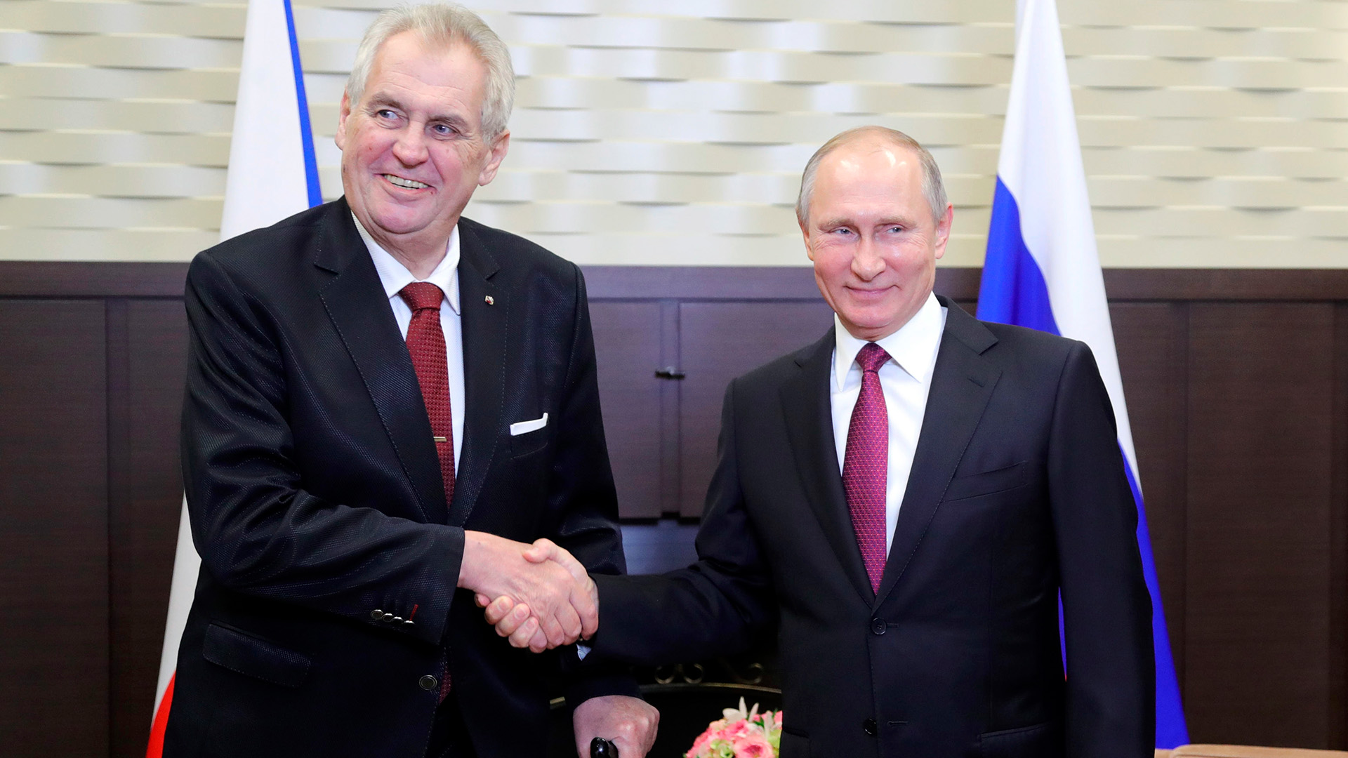 Der russische Präsident, Wladimir Putin und der tschechische Präsident Milos Zeman schütteln sich in Sotschi, Russland die Hände. (Archivbild: 21.11.2017) | picture alliance / Mikhail Klime